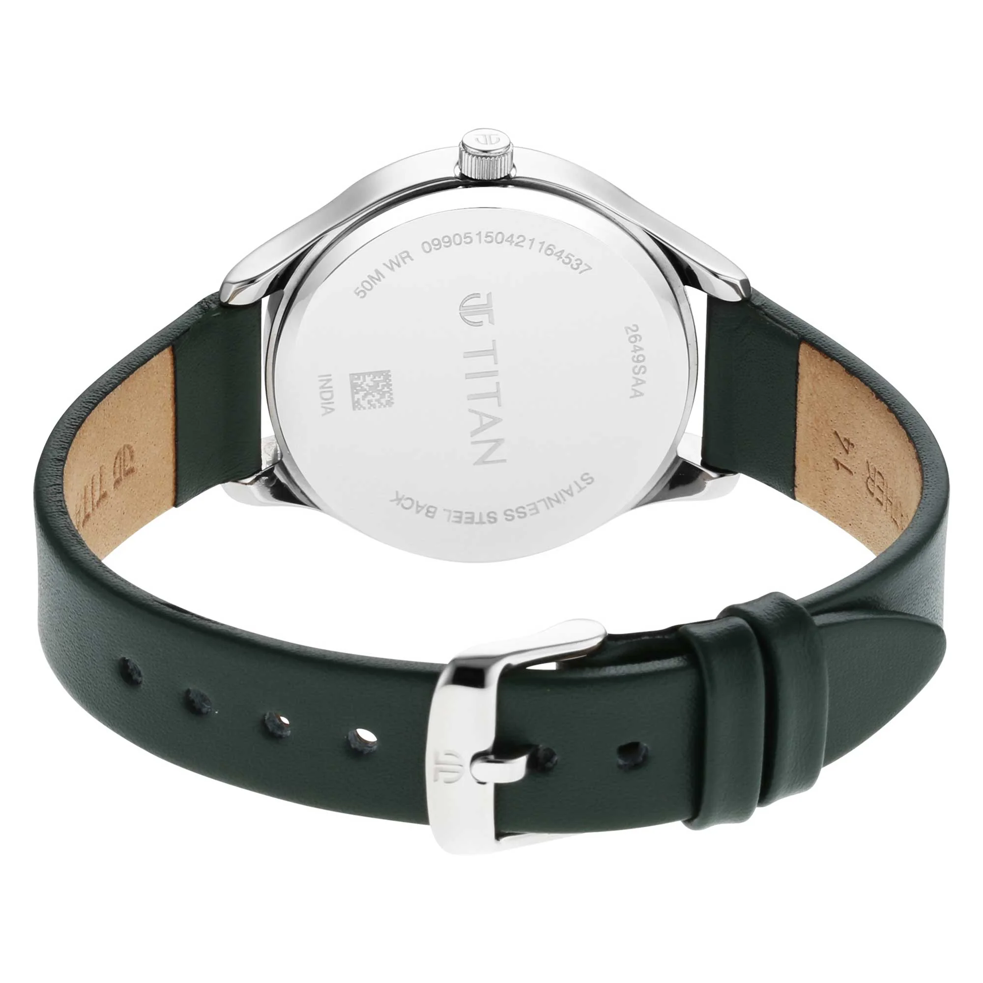 Workwear Silver Dial Green Leather Strap Watch - Image 4