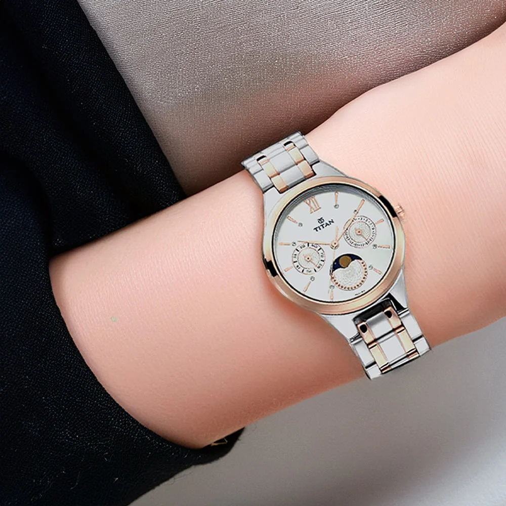 Titan Workwear White Moonphase Stainless Steel Strap watch for Women - Image 6